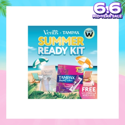 GILLETTE VENUS Summer Ready Kit (Pubic Hair & Skin Razor + Tampax Radiant Super 14s + Free Umbrella) 1s