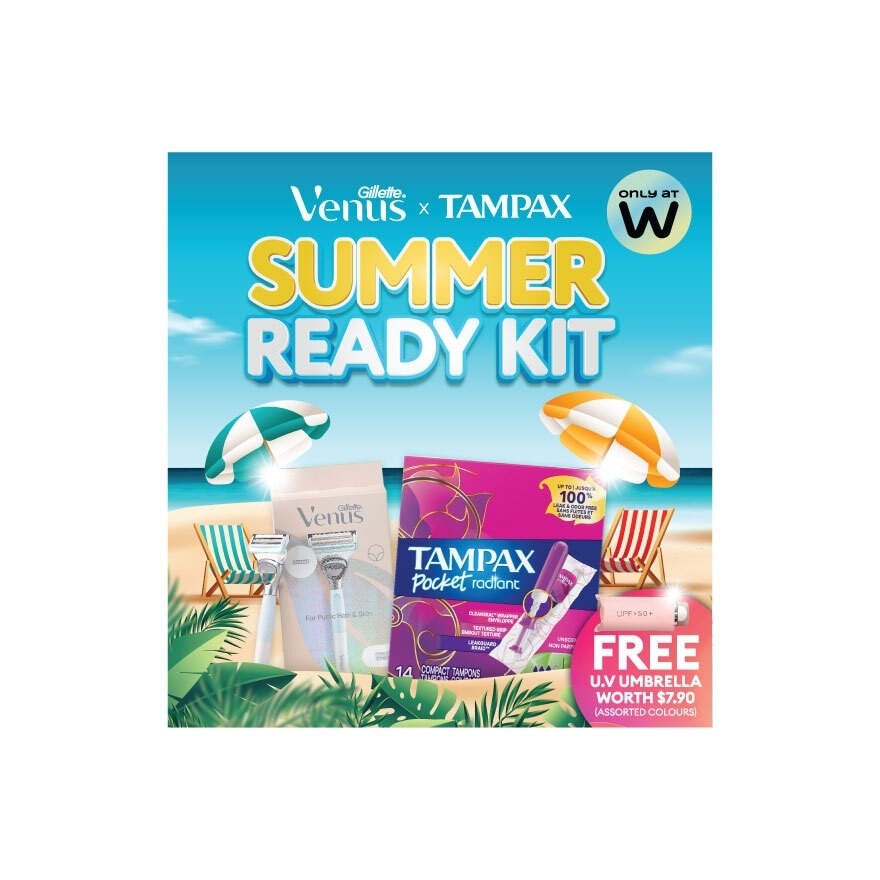 Summer Ready Kit (Pubic Hair & Skin Razor + Tampax Radiant Super 14s + Free Umbrella) 1s