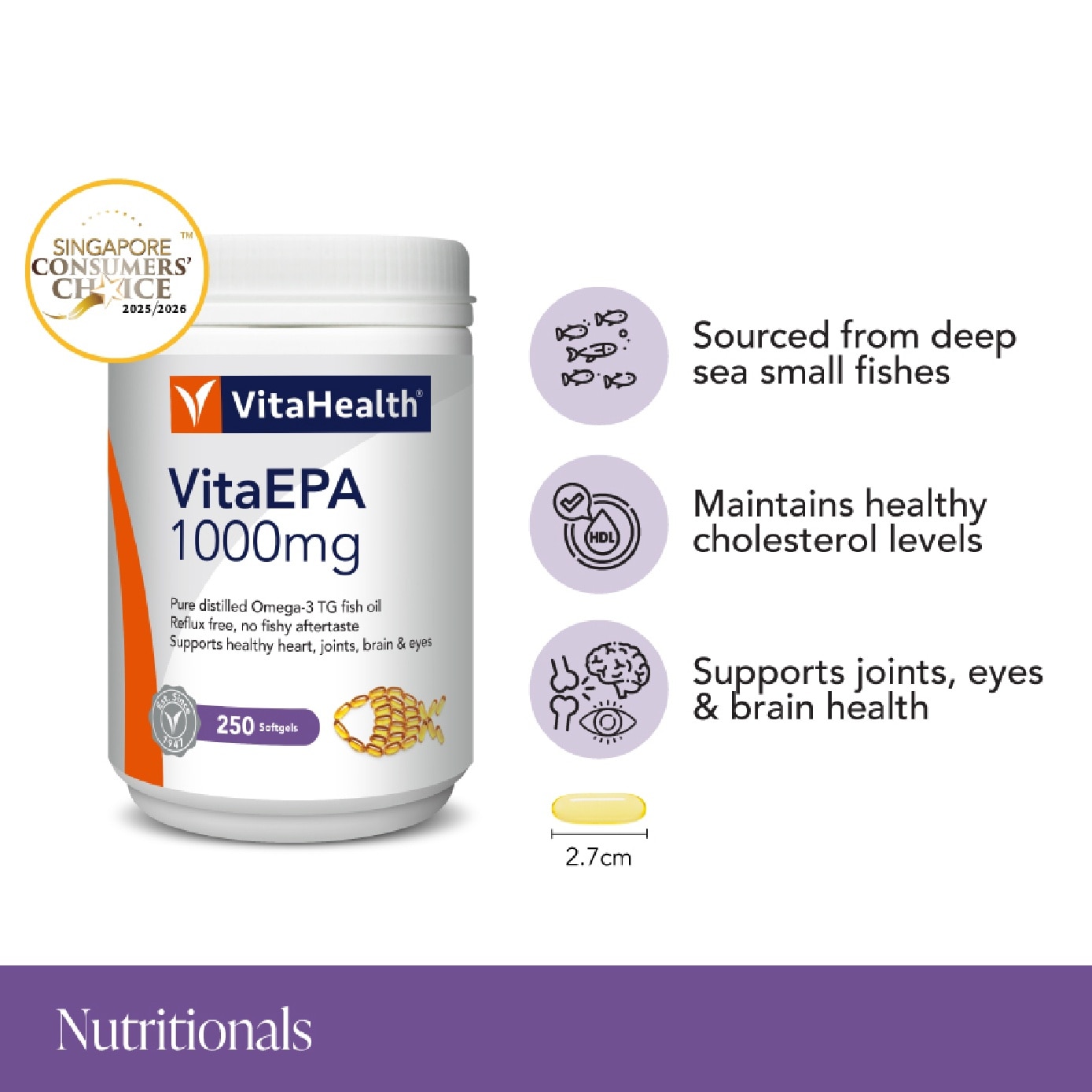 VitaEPA Odourless Fish Oil 1000mg Softgel 250s image