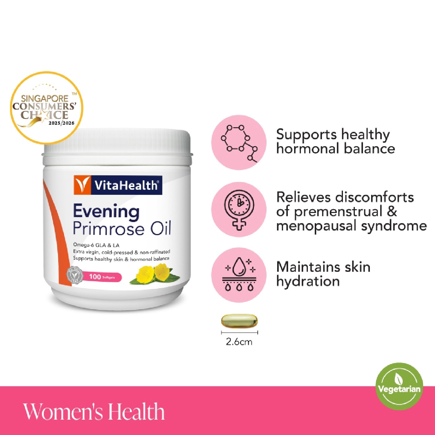 Evening Primrose Oil 1000mg Softgel for Healthy Skin & Hormonal Balance 100s image