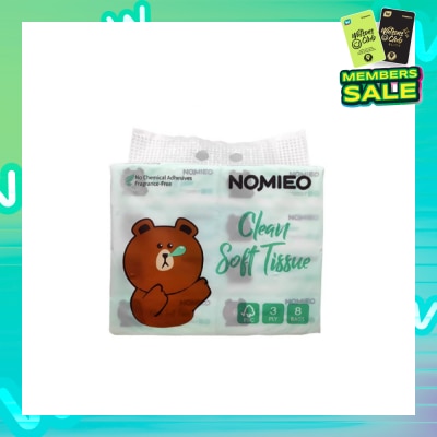 NOMIEO Clean Soft Tissue Pack Pure Pulp 3 Ply 8 x 100s