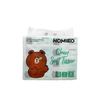 NOMIEO Clean Soft Tissue Pack Pure Pulp 3 Ply 8 x 100s