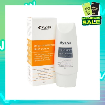 EVANS Dermalogical SPF50+ Sunscreen Milky Lotion UVA/UVB & HEV Blue Light (Soothing, Hydrating & For All Types Of Sensitive Skin) 50ml
