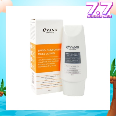 EVANS Dermalogical SPF50+ Sunscreen Milky Lotion UVA/UVB & HEV Blue Light (Soothing, Hydrating & For All Types Of Sensitive Skin) 50ml