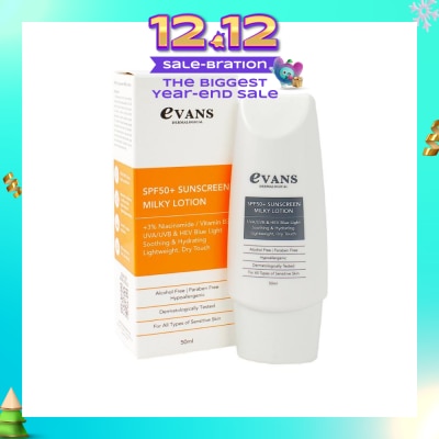 EVANS Dermalogical SPF50+ Sunscreen Milky Lotion UVA/UVB & HEV Blue Light (Soothing, Hydrating & For All Types Of Sensitive Skin) 50ml