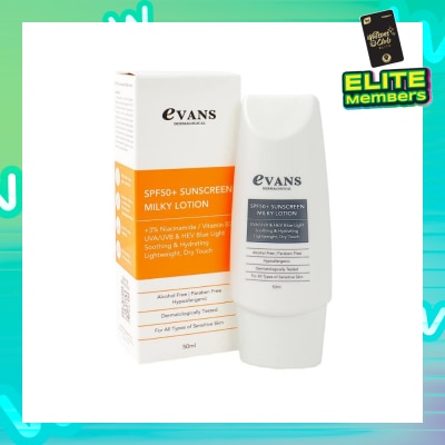 EVANS Dermalogical SPF50+ Sunscreen Milky Lotion UVA/UVB & HEV Blue Light (Soothing, Hydrating & For All Types Of Sensitive Skin) 50ml