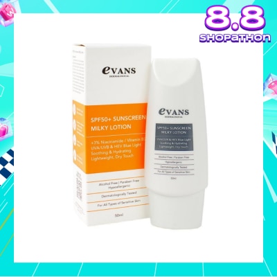 EVANS Dermalogical SPF50+ Sunscreen Milky Lotion UVA/UVB & HEV Blue Light (Soothing, Hydrating & For All Types Of Sensitive Skin) 50ml