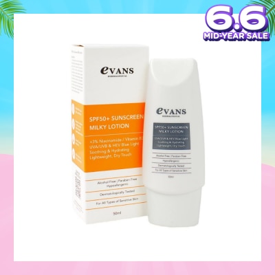 EVANS Dermalogical SPF50+ Sunscreen Milky Lotion UVA/UVB & HEV Blue Light (Soothing, Hydrating & For All Types Of Sensitive Skin) 50ml