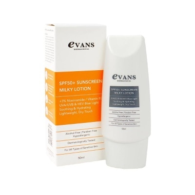 EVANS Dermalogical SPF50+ Sunscreen Milky Lotion UVA/UVB & HEV Blue Light (Soothing, Hydrating & For All Types Of Sensitive Skin) 50ml