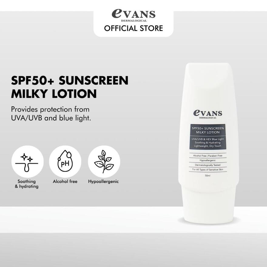 Dermalogical SPF50+ Sunscreen Milky Lotion UVA/UVB & HEV Blue Light (Soothing, Hydrating & For All Types Of Sensitive Skin) 50ml