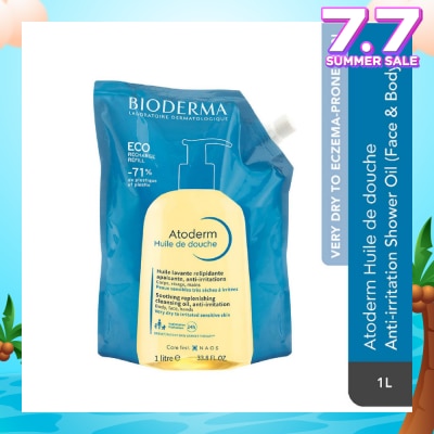 BIODERMA Atoderm Huile de douche Anti-Irritation Face & Body Cleansing Shower Oil Eco Refill Pack 1L