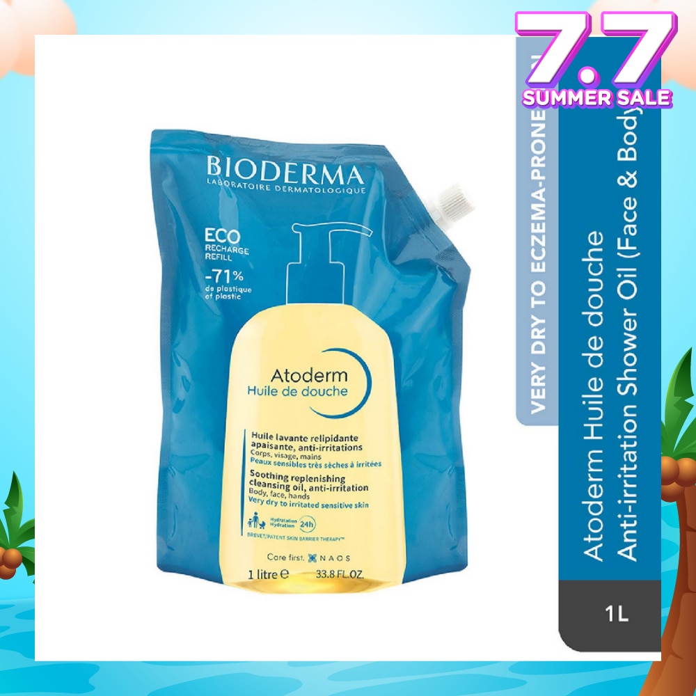 Atoderm Huile de douche Anti-Irritation Face & Body Cleansing Shower Oil Eco Refill Pack 1L