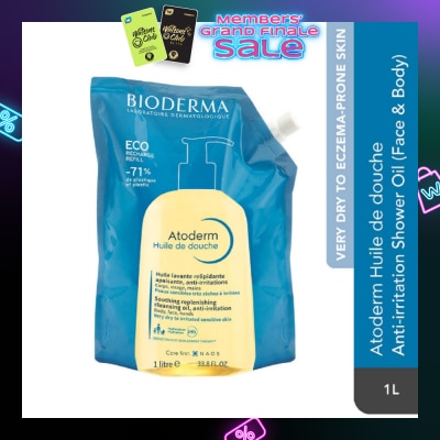 BIODERMA Atoderm Huile de douche Anti-Irritation Face & Body Cleansing Shower Oil Eco Refill Pack 1L