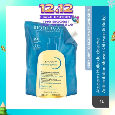 BIODERMA Atoderm Huile de douche Anti-Irritation Face & Body Cleansing Shower Oil Eco Refill Pack 1L