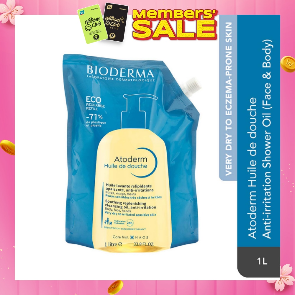 Atoderm Huile de douche Anti-Irritation Face & Body Cleansing Shower Oil Eco Refill Pack 1L