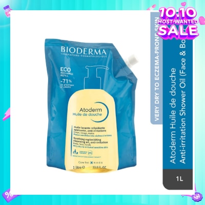 BIODERMA Atoderm Huile de douche Anti-Irritation Face & Body Cleansing Shower Oil Eco Refill Pack 1L