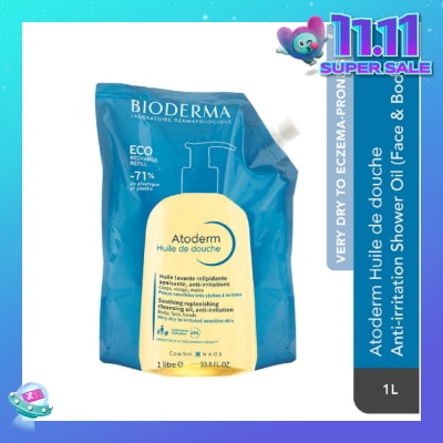 BIODERMA Atoderm Huile de douche Anti-Irritation Face & Body Cleansing Shower Oil Eco Refill Pack 1L