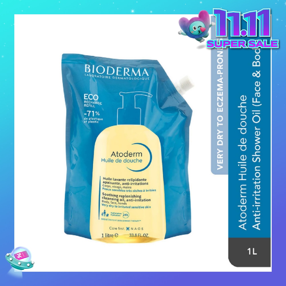 Atoderm Huile de douche Anti-Irritation Face & Body Cleansing Shower Oil Eco Refill Pack 1L