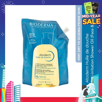 BIODERMA Atoderm Huile de douche Anti-Irritation Face & Body Cleansing Shower Oil Eco Refill Pack 1L