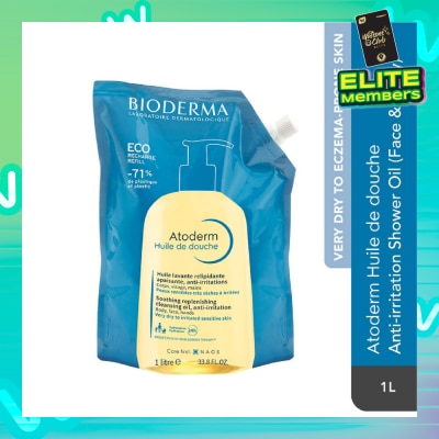 BIODERMA Atoderm Huile de douche Anti-Irritation Face & Body Cleansing Shower Oil Eco Refill Pack 1L