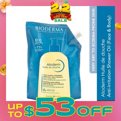 BIODERMA Atoderm Huile de douche Anti-Irritation Face & Body Cleansing Shower Oil Eco Refill Pack 1L