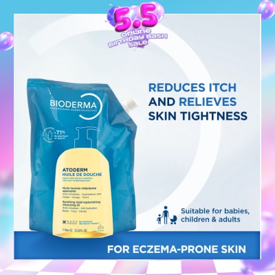 BIODERMA - Atoderm Huile de douche Anti-Irritation Face & Body Cleansing Shower Oil Eco Refill Pack 1L