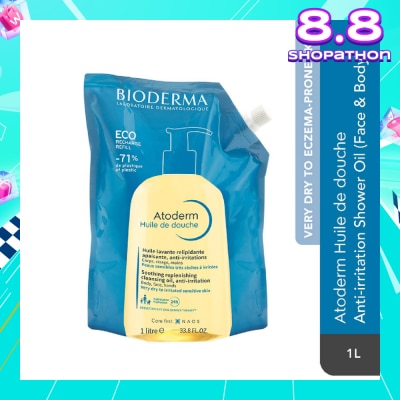 BIODERMA Atoderm Huile de douche Anti-Irritation Face & Body Cleansing Shower Oil Eco Refill Pack 1L