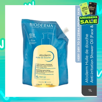 BIODERMA Atoderm Huile de douche Anti-Irritation Face & Body Cleansing Shower Oil Eco Refill Pack 1L