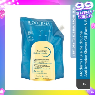 BIODERMA Atoderm Huile de douche Anti-Irritation Face & Body Cleansing Shower Oil Eco Refill Pack 1L