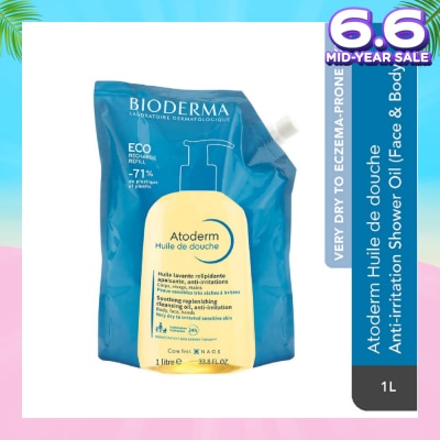 BIODERMA Atoderm Huile de douche Anti-Irritation Face & Body Cleansing Shower Oil Eco Refill Pack 1L