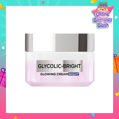 L'OREAL PARIS SKINCARE Glycolic-Bright Glowing Cream Night (To Reduce Dullness & Boosts Glow Overnight) 15ml