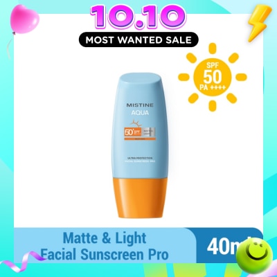 MISTINE Aqua Multi Care Matte & Light Ultra Protection Facial Sunscreen Pro SPF50 PA++++ 40ml (Expiry: May`2027) image