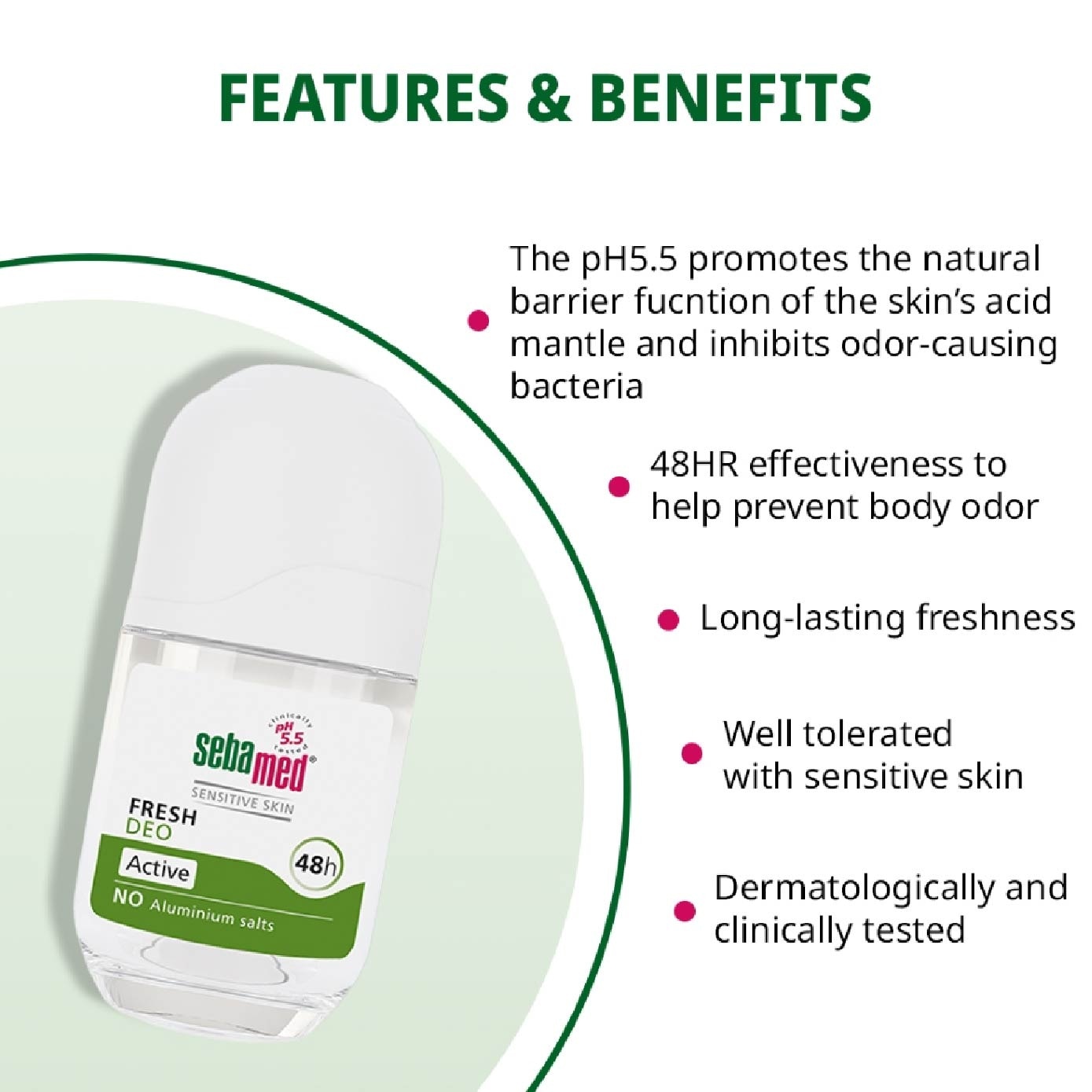 Fresh Deodorant Roll On Active (No Alumunium Salts & Suitable For Sensitive Skin) 50ml image