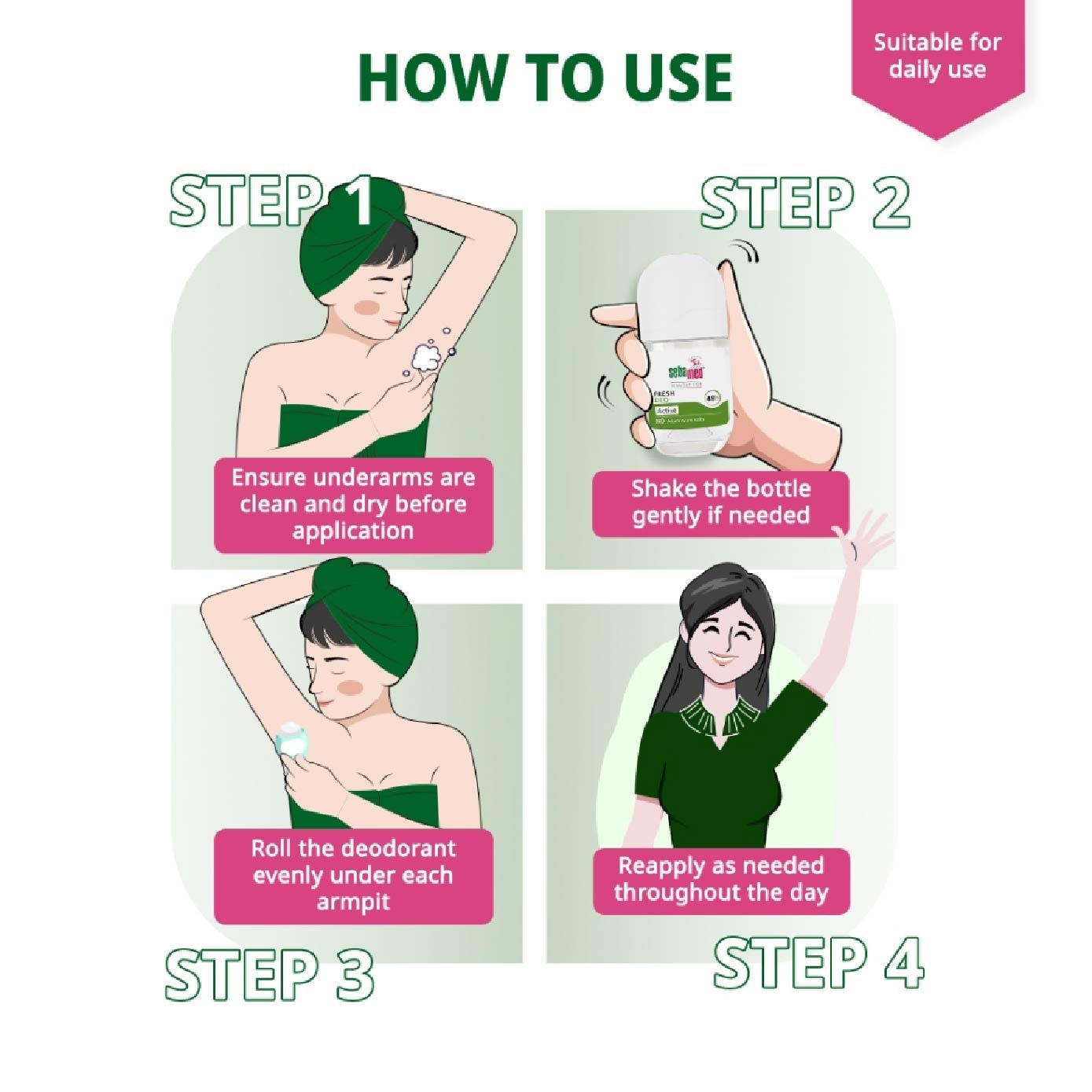 Fresh Deodorant Roll On Active (No Alumunium Salts & Suitable For Sensitive Skin) 50ml image