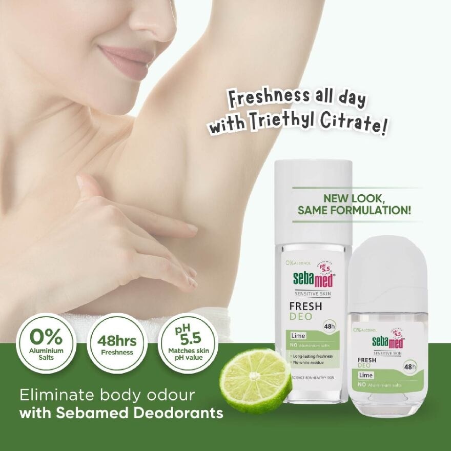 Fresh Deodorant Roll-On Lime (No Alumunium Salts, 0% Alcohol & Suitable For Sensitive Skin) 50ml