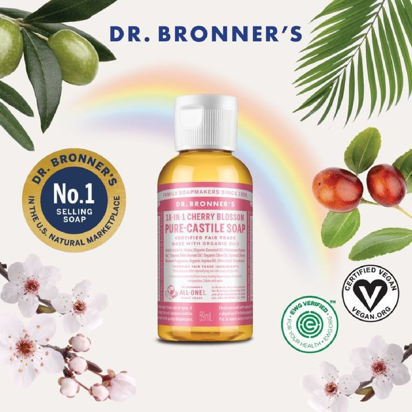 18-In-1 Cherry Blossom Pure-Castile Organic Liquid Soap 59ml