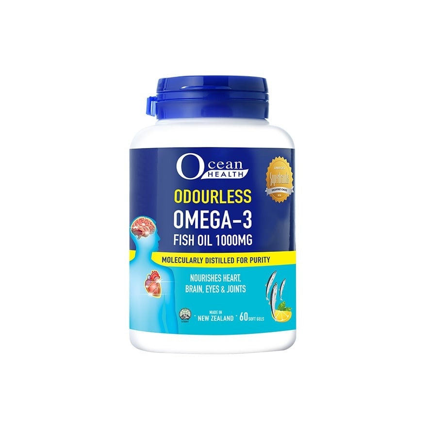 Odourless Omega-3 Fish Oil Softgel 1000mg (For Heart, Brain, Eyes & Joints + Halal) 60s