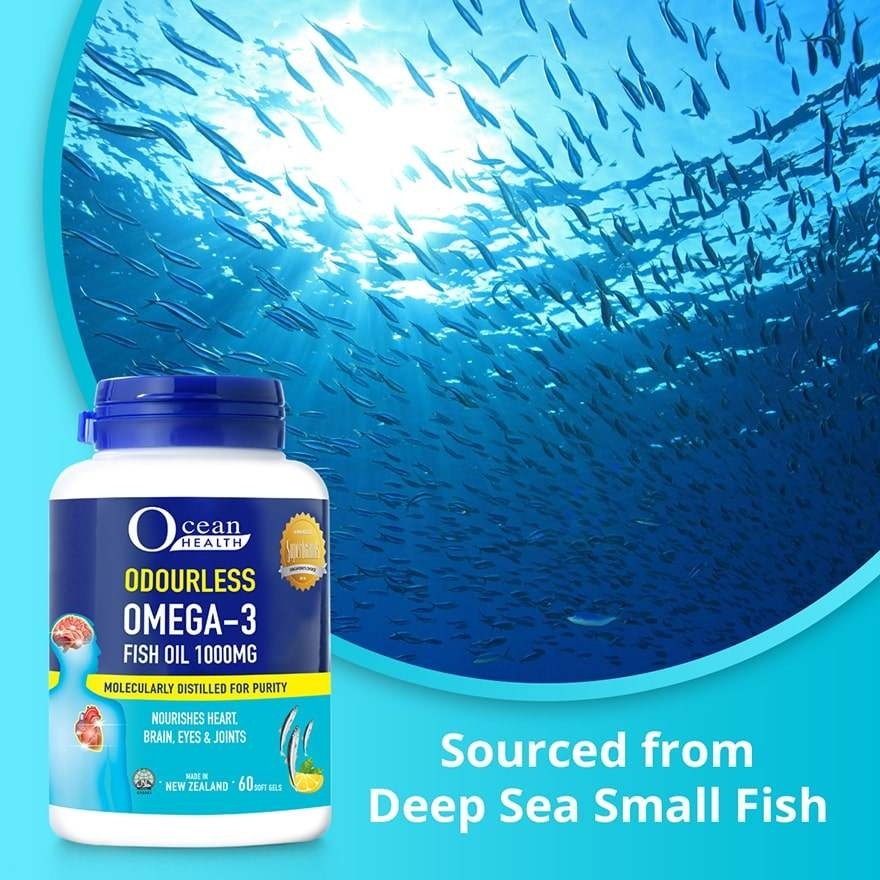 Odourless Omega-3 Fish Oil Softgel 1000mg (For Heart, Brain, Eyes & Joints + Halal) 60s