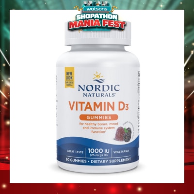 NORDIC NATURALS - Vitamin D3 Gummies (Support Healthy Bones + Immune System Function) 60s (Expiry: Jun`2027)