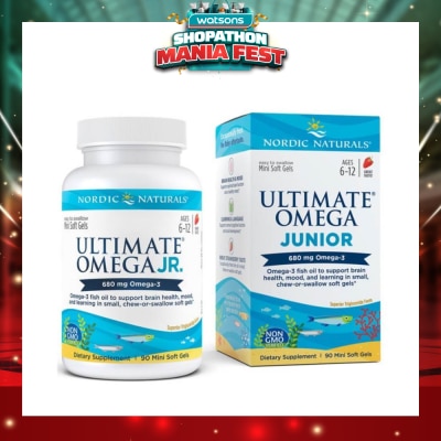 NORDIC NATURALS - Ultimate Omega Junior Dietary Supplment Mini Softgel Strawberry Flavor Suitable for Kids Age 6 to 12yrs old (To Support Brain Health Mood & Learning) 90s