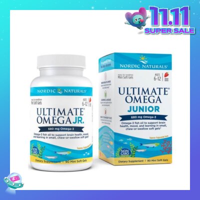 NORDIC NATURALS Ultimate Omega Junior Dietary Supplment Mini Softgel Strawberry Flavor Suitable for Kids Age 6 to 12yrs old (To Support Brain Health Mood & Learning) 90s