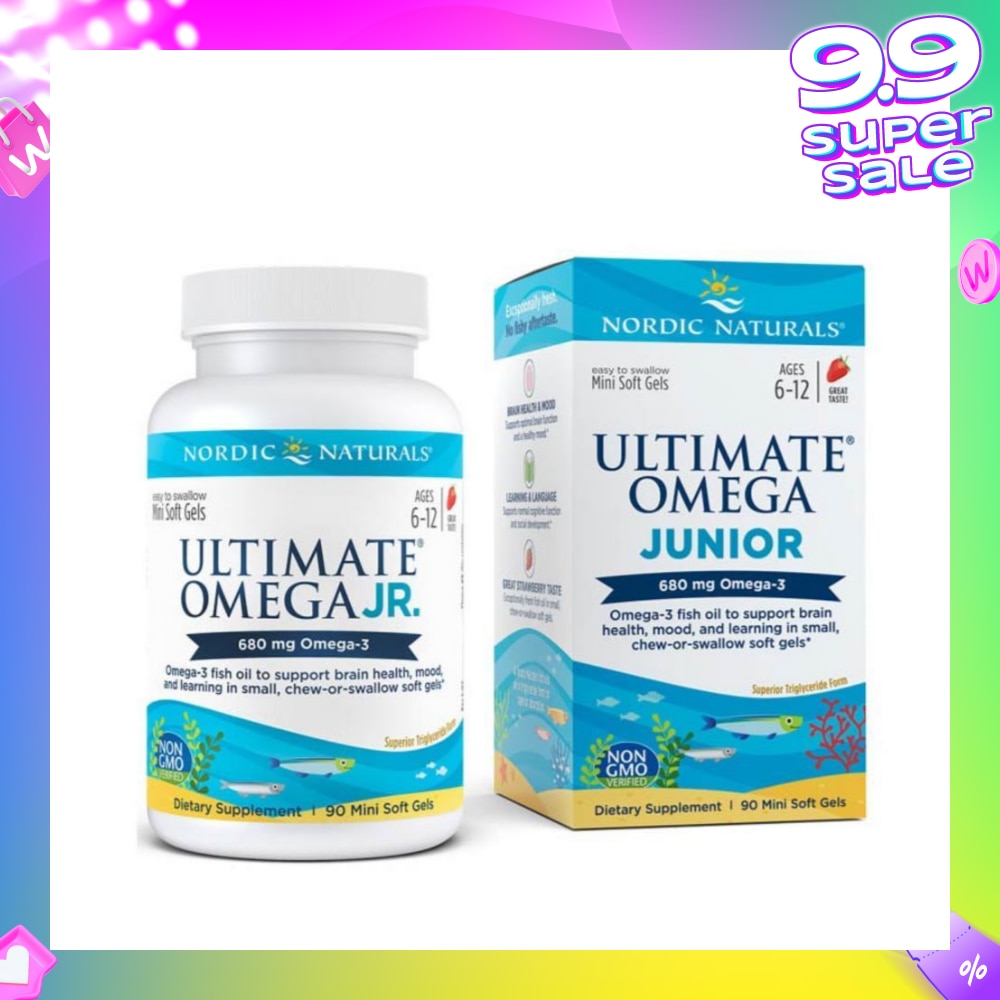 Ultimate Omega Junior Dietary Supplment Mini Softgel Strawberry Flavor Suitable for Kids Age 6 to 12yrs old (To Support Brain Health Mood & Learning) 90s