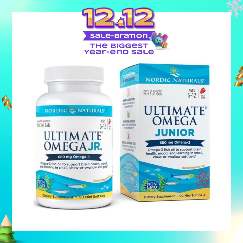 Ultimate Omega Junior Dietary Supplment Mini Softgel Strawberry Flavor Suitable for Kids Age 6 to 12yrs old (To Support Brain Health Mood & Learning) 90s