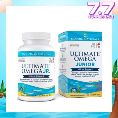 NORDIC NATURALS Ultimate Omega Junior Dietary Supplment Mini Softgel Strawberry Flavor Suitable for Kids Age 6 to 12yrs old (To Support Brain Health Mood & Learning) 90s