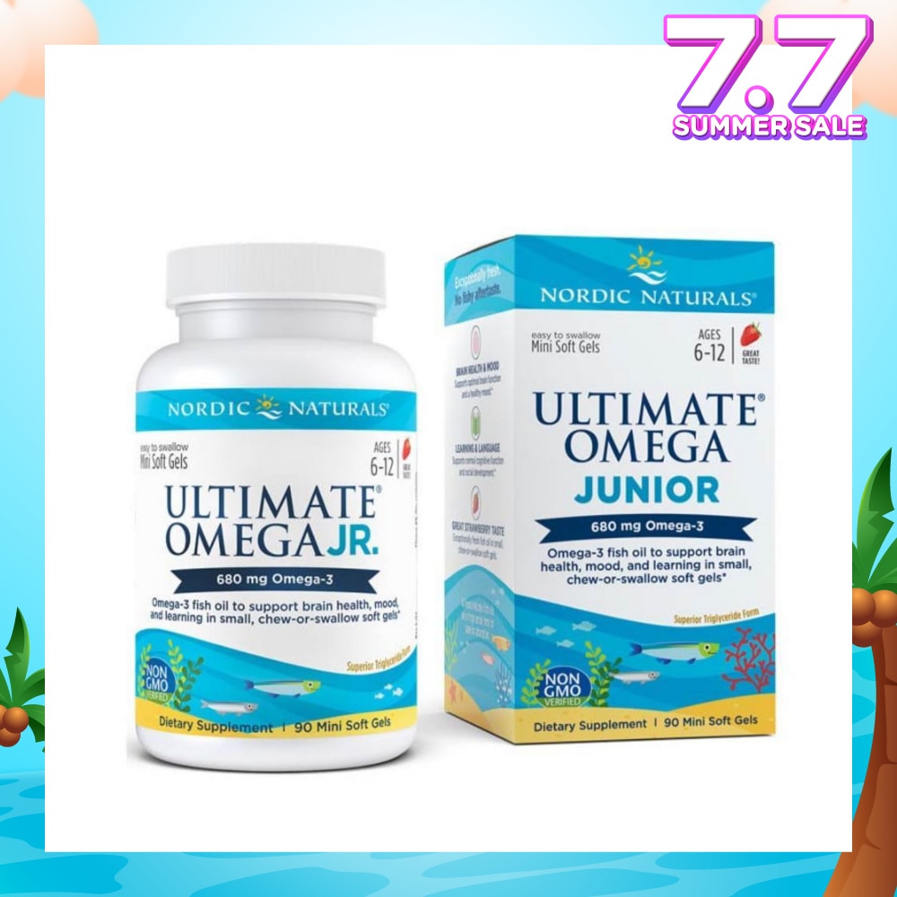 Ultimate Omega Junior Dietary Supplment Mini Softgel Strawberry Flavor Suitable for Kids Age 6 to 12yrs old (To Support Brain Health Mood & Learning) 90s