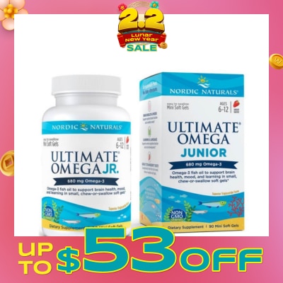 NORDIC NATURALS Ultimate Omega Junior Dietary Supplment Mini Softgel Strawberry Flavor Suitable for Kids Age 6 to 12yrs old (To Support Brain Health Mood & Learning) 90s