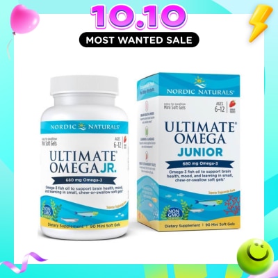 NORDIC NATURALS Ultimate Omega Junior Dietary Supplment Mini Softgel Strawberry Flavor Suitable for Kids Age 6 to 12yrs old (To Support Brain Health Mood & Learning) 90s image