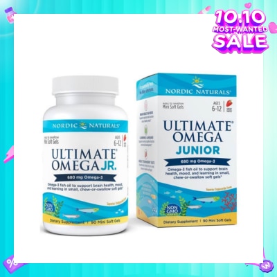 NORDIC NATURALS Ultimate Omega Junior Dietary Supplment Mini Softgel Strawberry Flavor Suitable for Kids Age 6 to 12yrs old (To Support Brain Health Mood & Learning) 90s