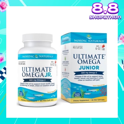 NORDIC NATURALS Ultimate Omega Junior Dietary Supplment Mini Softgel Strawberry Flavor Suitable for Kids Age 6 to 12yrs old (To Support Brain Health Mood & Learning) 90s