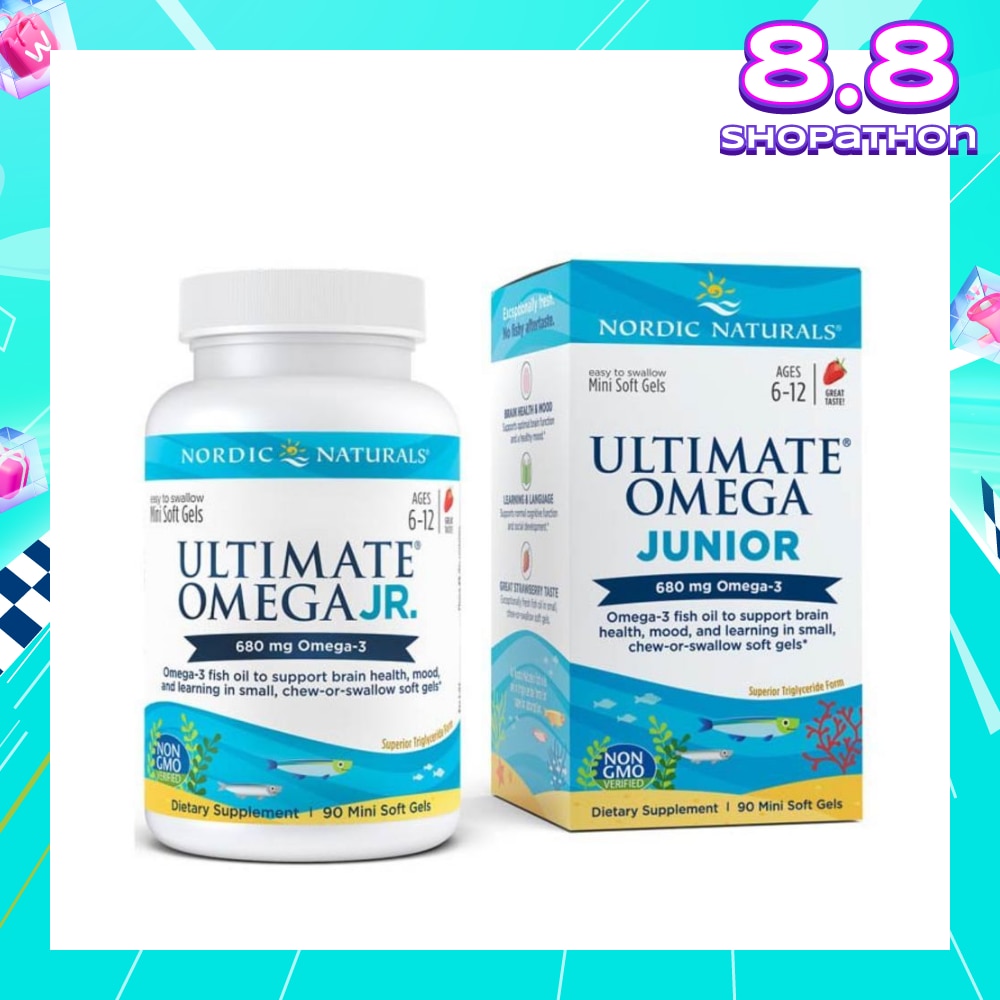 Ultimate Omega Junior Dietary Supplment Mini Softgel Strawberry Flavor Suitable for Kids Age 6 to 12yrs old (To Support Brain Health Mood & Learning) 90s